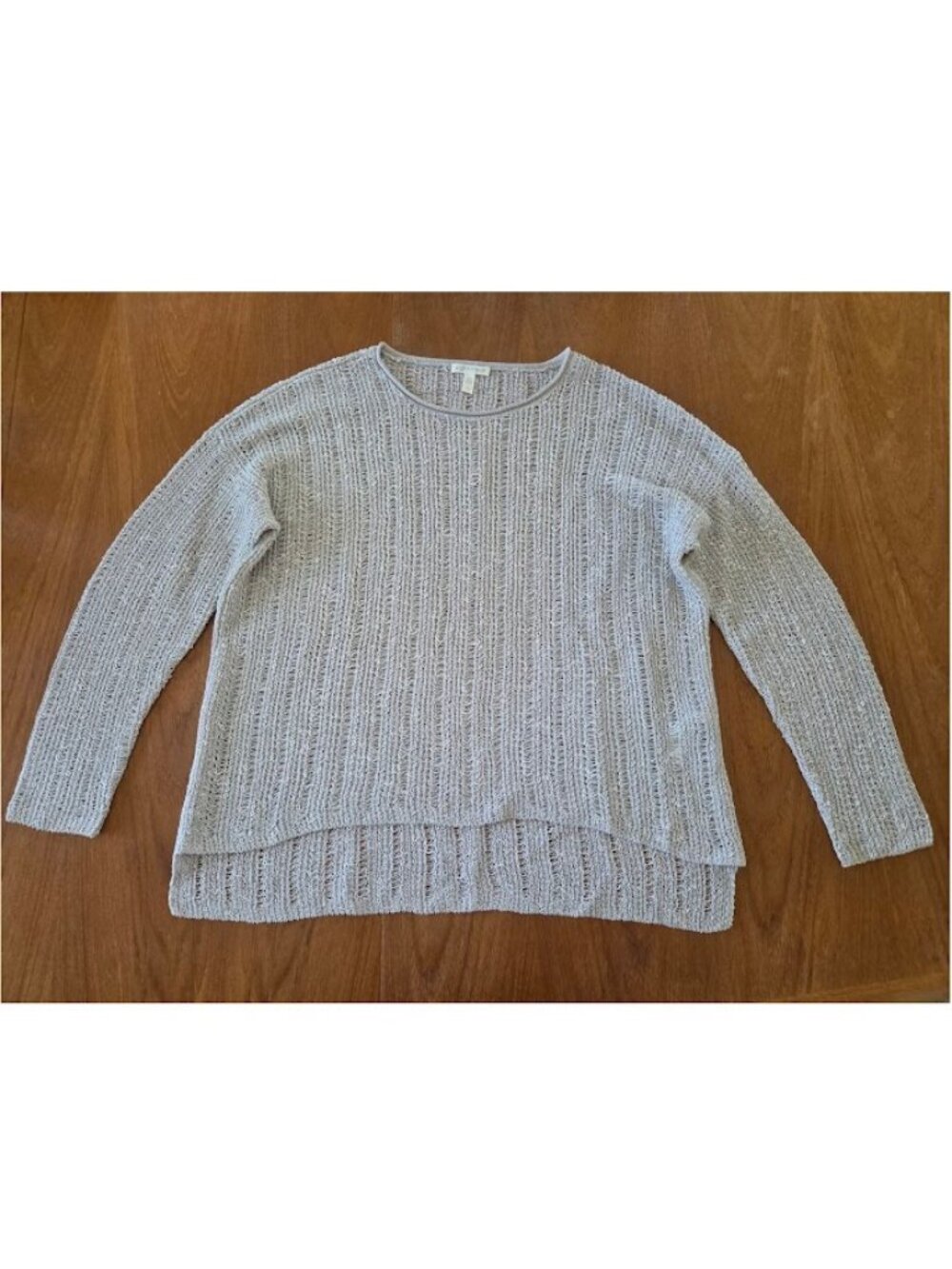 Eileen Fisher Organic Melange Linen Grain Pullover Open Knit Tan L - Picture 2 of 12